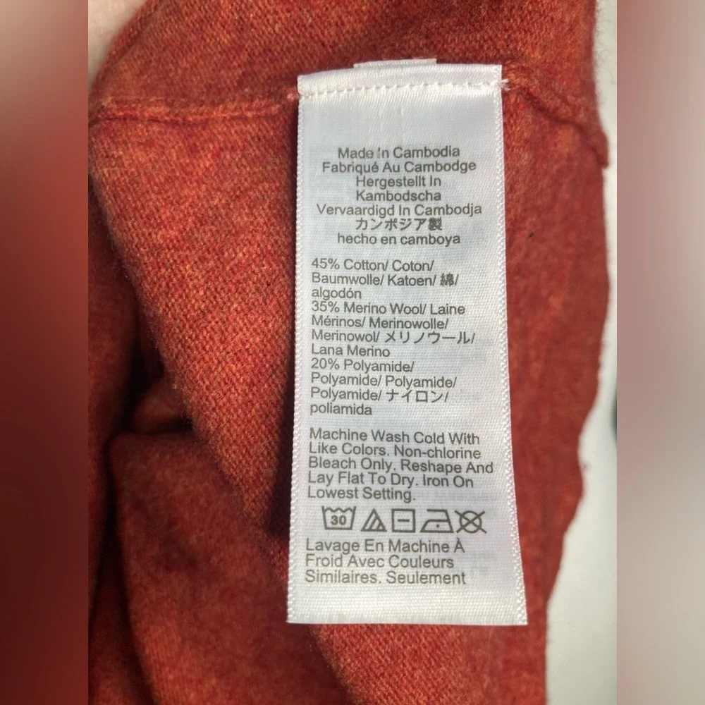 J Crew Teddie Sweater Medium Merino Wool Cotton Blend Crew Neck Pullover Orange - Picture 11 of 12